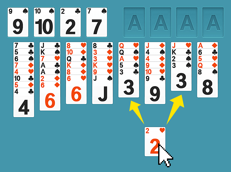 A scenario in Freecell that doesn't display the out of moves message