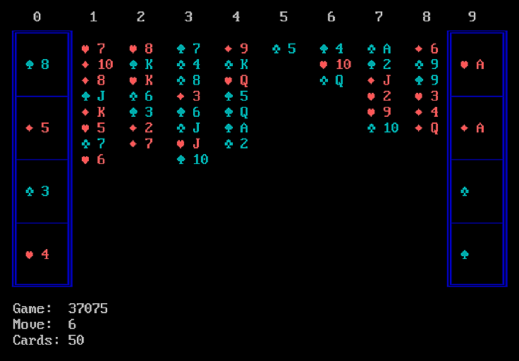 Jim Horne's 1989 text-based Freecell for the Microsoft DOS System